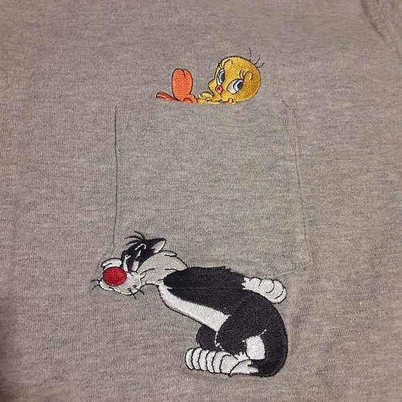 VTG Warner Bros. Women's Sylvester & Tweety Embroidered SS T Shirt Size M - Picture 2 of 8